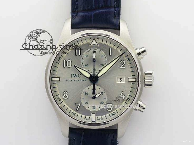MIROTIME 0723 Pilot Chrono SS IW387809 ZF 1:1 Best Edition Silver Dial Blue Numbers On Blue Leather Strap A Lightweight 7263